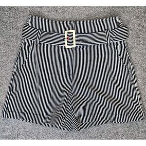 Anthropologie Ett Twa Shorts High Rise Stripe‎ Denim Matching Belt Size 8
